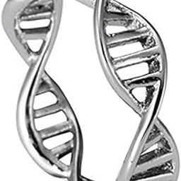 Women Fashion Stainless Steel DNA Helix Band Chemistry Science Molecule Ring Creative Silver Finger Band-image-19