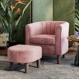 LEGACY OF COMFORT Torrence Upholstered Barrel Chair with Ottoman for Living Room Hotels & Offices (Pink)-image-33