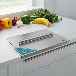 KSA ELITEWARE Chopping Board Steel – Premium 304 Stainless Steel Chopping Board Large for Kitchen, Durable & Hygienic Cutting Board Steel for Vegetables, Fruits & Meat, FREE ROLLING PIN (41 × 31 CM)XL-19
