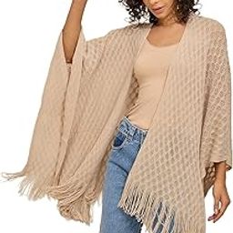Women's Beige Crochet Fringe Hem Poncho-CHN-9771_Beige-picture-37