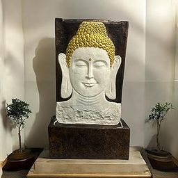 Water Fountain Outdoor Big Size Garden Buddha Face Wall Fountain, Terracotta Finish, 3.5 feet with LED Lights Water Pump-image-10