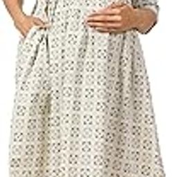 Pre & Post Maternity/Nursing Wear Hand Block Printed Kurta Cum Midi Dress/Nighty with Both Sides Zipper Easy Feeding to Be Moms & Nursing Mothers Cotton Blue Box-image-40
