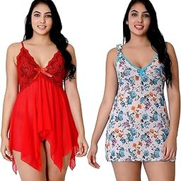 Sexy Women Dress Combo Set of 2 Stylish Babydoll Women Nightwear for Girls-image-93