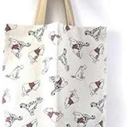 Cotton Canvas Shopping Tote Bag with Cartoon Animal Print Pattern, White (Set E)-image-63