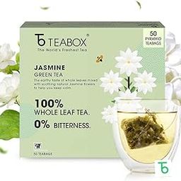 Teabox Jasmine Green Tea 50 Teabags | Sourced From Madurai | Made with 100% Whole Leaf, Natural Jasmine Flowers & Natural Flavors-image-39