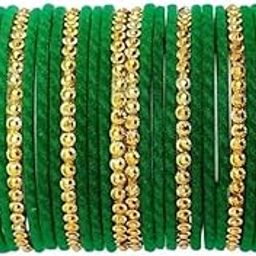 Green and golden glass bangles set for women and girls(pack of 34)-image-90
