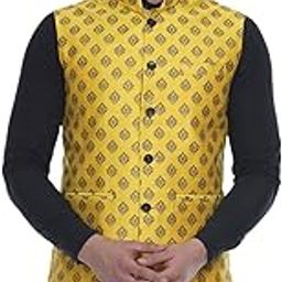 Yellow Jacquard Printed Silk Nehru Jacket(VP007176)-9