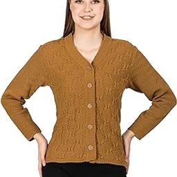 Lady Willington Women Woolen V-Neck Self Design Cardigan Heavy Daffodil Fabric Cardigan Winter Wear Pure Wool Cardigans for Women Sweaters Long Cotty Fully Warm Cardigan Free Sizes-image-97