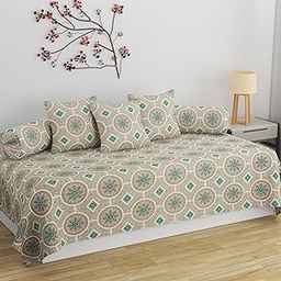STEDO Homes 250 TC Pure Cotton Designer Printed Standard 8 Pieces Diwan Set Bedsheet Covers (1 Single Bedsheet, 2 Bolster Covers, 5 Cushion Covers, Multi Grey)-picture-4