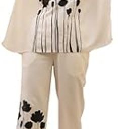 Women's Beige Printed Russian Silk Co-ord Set-image-122