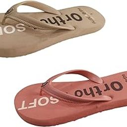 Women's Orthopedic Flip Flops with Arch Support | Comfortable, Cushioned Sole | Ergonomic, Lightweight & Anti-Slip | Perfect for Home, Beach, Travel & Daily Use (Beige & Peach) Combo of 2-image-89