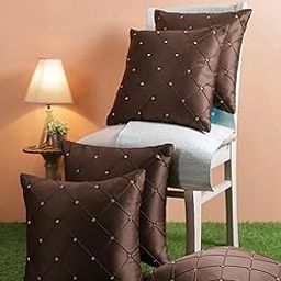 KIRMANI handicrafts Geometric Decorative Throw Pillow/Cushion Covers Brown,KD02(16" X 16" Inches) Set of 5-6