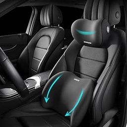 Car Lumbar Support Pillow and Car Neck Pillow Kit, Ergonomic Car Seat Headrest & Lumbar Cushion with Adjustable Strap for Neck Back Pain Relief, for Office Chair/Truck/Wheelchair (Black)-32