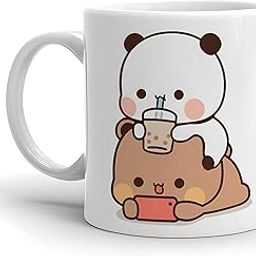 Bl Bhavya Lifestyles Bubu Dudu Printed Coffee Mug Cute Valentine Day Gift For Boyfriend, Girlfriend, Friends Kids With Glossy Finish And Vibrant Print (Set Of 1, Bubu Dudu Drinking) - 330 Ml-image-41