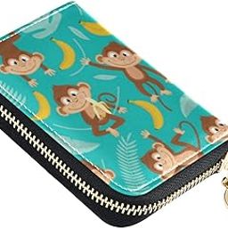 Monkey Banana Animals RFID Credit Card Wallet, Microfiber Leather Zipper Card Case Holder for Women-picture-27