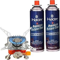 Hacer Portable Camping Gas Stove for Travel with Butane Gas Cylinder, Foldable Furnace & Refill Canister Kit, Lightweight Gas Burner for Hiking & Emergency Cooking Use (2 Gas Refill + 1 Stove)-image-74