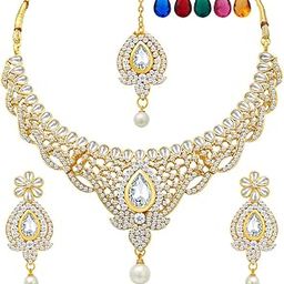 Divine Gold Plated AD Necklace Set with Set of 5 Changeable Stone for Women-3