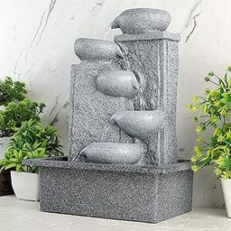 Global Grabbers Polyresin Table Top Indoor Outdoor Water Fall Fountain with LED Lights Home Decor Decoration Gift Gifting Items-STN_GRY-SF18-image-48