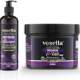 Vosella Moisturizing Shampoo & Hair Mask Combo | Keratin, Boto+ & Wheat Protein | Sulfate-Free | 95% Natural | Nourishes, Repairs & Smoothens | 500ml + 500ml | Unisex Hair Care Kit-26