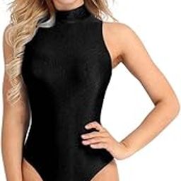 Women's Polo Turtle Neck Bodysuit Plain Stretch Ladies Sleeveless One Piece High Backless Cut Thong Swimsuit for Women Double Lined Body Suits Tops-image-22