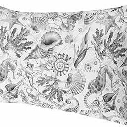 Outdoor Head Pillow for Chaise Lounge Chair,Gray Seahorse Starfish Coral Seamless Waterproof Throw Pillow with Insert,Lumbar Recliner Pillows for Garden,Summer Ocean Beach Patio Pillow Elastic Strap-image-54