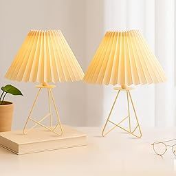 Homesake Modern Pleated Shade Table Lamp for Bedroom & Living Room | Minimalist Night Lamp with Tripod Metal Base| Warm Light Accent Desk Lamp for Home Décor Set of 2-2