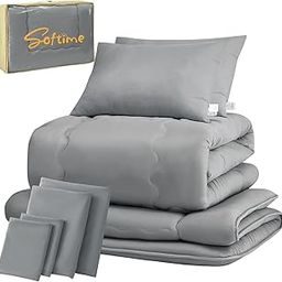 Softime Comforter Set, Double 9-Piece Set, Filling 4.4 lbs (2.0 kg) Comforter, High Density Solid Cotton, Triple Layer Matton, 2 Fluffy Pillows, 4 Covers, Convenient Storage Case, Comforter Set for-29