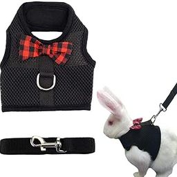 ASOCEA Adjustable Bunny Soft Harness and Leash Pet Harness Vest Cloth Lead for Rabbits Ferret Kitten Black-image-15