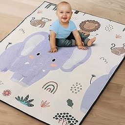 Intellibaby Premium Extra Large Reversible Play Mat for Babies,Crawling Foldable Baby Mat for Floor,Non-Toxic & Anti-Skid Play Mat,Waterproof,Lightweight, 0.6cm Thick,5X4 feet(Elephant&Jungle Friends)-18