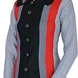 Women's Woolen Band Neck Cardigan - Printed Heavy Front Multicolor Daffodil Fabric Winter Wear Pure Wool Cardigan for Women - Free Size Long Cotty (BLACKREDGREY, XL)-picture-9