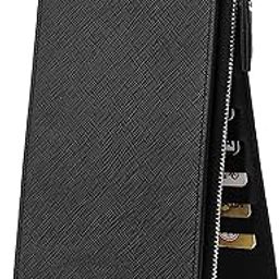 26 Slots Leather Slim Credit, Debit, Card Holder with Dual Compartment, Long Wallet, Case Wallet with Snap Shut Purse with Unisex Design (Black)-image-49