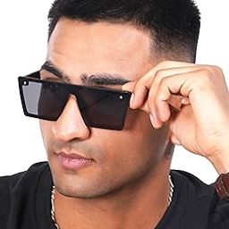 Square Oversized Sunglasses For Men, UV Protected Lens, 140mm Width, Trendy Design, Leather Case-image-67