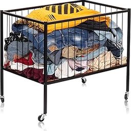Livzing Metal Rolling Laundry Cart with Rotating Wheels - Cloth Trolley Cart - Laundry Organizer for Clothes,Towel - Toys Storage Trolley for Kids -Storage Bin - Sports Equipment Organizer - Black-image-74