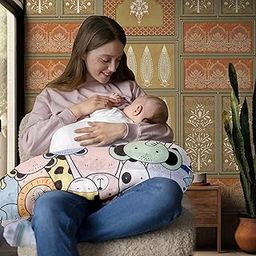 TOYSILO Original Newborn Nursing Feeding Pillow Essentials for Bottle and Breastfeeding Pillows with Removable Cover, Infant Support for Baby and Mom Cradle 0-24 Months (Together Animal Multi)-image-35