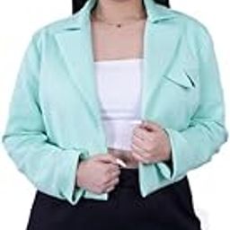 Mint Green Cropped Blazer for Women | Notch Collar with Boxy Fit and Cross-Belt Design | Inner Coat Lining, Padded Shoulders, Premium Lycra Material | Trendy Formal Wear – Elegant and Versatile-image-21