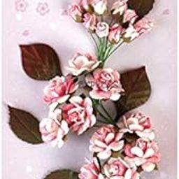 immix Expressions Craft Handmade Paper Flower- Mini Roses and Buds Two Tone White & Cool Pink-87
