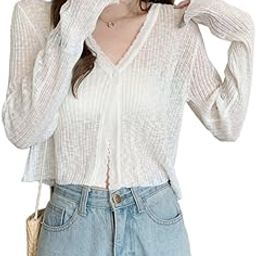 Women's Ribbed Knitted V-Neck Cardigan Front-Open Top Long Sleeve Shrug Jacket for Girls-9