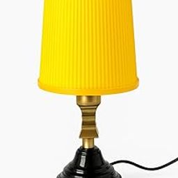 Vintage Table Lamp with Yellow Pleated Shade, Black Base, Gold Accent, Electric Desk Light-image-61