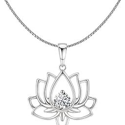 925 Silver Lotus Solitaire Pendant & Chain| 92.5 Sterling Silver and Diamond like Brilliance Sparkling Zirconia | Lovely Gift - Lotus-image-98