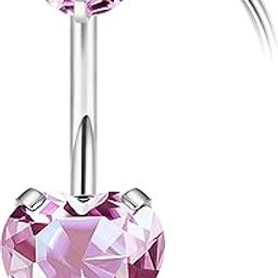 14G G23 Titanium Belly Button Rings for Women Hypoallergenic Heart Belly Rings Internally Threaded Cubic Zirconia Navel Rings for Sensitive Skin Belly Piercing Jewelry 6-16MM-image-33