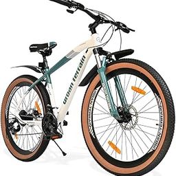 Urban Terrain Aeroblast Alloy Cycle 27.5T MTB (21 Speed) Gear Bicycle for Men/Boys with Front Suspension & Disc Brake Mountain Bike | Ideal for 15+ Years, Unisex, Frame Size :17.5 inch (WhiteBlue)-18