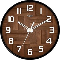 SQUAR Plastic Round Shape Analog Wall Clock With Glass For Home (24 Cm X 24 Cm) 276 (Brown)-3