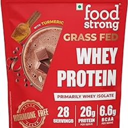 Foodstrong Whey Protein Islolate + Concentrate, 100% Hormone Free Grass-Fed Whey, 26G Protein & 6.6G BCAA, Dutch Chocolate, With Turmeric & Natural Digestive Enzymes, 1KG-image-32