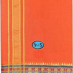 Mens Panjakejam 9X5 Cotton Dhoti + Towel set (Orange)-image-1