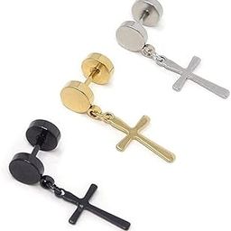 Premium Black,Golden and silver color Drop Earing for Boys & Mens(pack of-3)-image-1