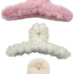 FAMEZA 3 PCS Claw for Women Fluffy Plush Hair Clips Soft Winter Clamps for Thin Thick Long Hair Super Grip Elegant Hair Clips Gifts For Girls Woman (MULTICOLOR)-image-9