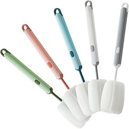 HOLIDYOYO 5pcs Soft Sponge Bottle Cleaning Brush Handle for Cleaning of Cups and Bottles Gentle Convenient Kitchen Tool-image-70
