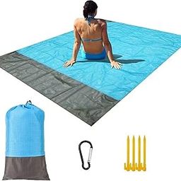 Picnic mats (200 * 210 cm) Foldable Waterproof Outdoor Travel Camping Beach mat for Sitting Blankets Sand Proof with Portable Bag and 4 Fixed Nails for Family-5 to 6 Person-image-49