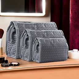 Kuber Industries Set of 3 Travel Storage Organizer | Cosmetic Storage Bag | Waterproof Toiletry Pouch | Adjustable Compartment Jewellery Kit | Self 3 Chain-Design | Gray-1