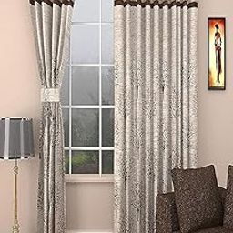 HOME UTSAV 3 Piece Jute Blackout Heavy Jacquard Tree Curtains for Window 5 Feet, Brown-image-1